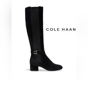 COLE HAAN Avani Black Suede Leather Over Knee High Heel Fashion Riding Boots
